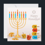 Happy Hanukkah Menorah Dreidel Gold Coins<br><div class="desc">Este diseño de vacaciones incluye una menorah con dreidels y monedas de oro. El texto "Hanukkah feliz" está escrito en escritura moderna de caligrafía con la Estrella de David arriba. #hanukkah #chanukah #vacaciones #estacional #festividad #menorah #dreidel #coins #gold #starofdavid #star #moderno #trendy #trending #trending #trending #style #elegante #popular #design #designer...</div>