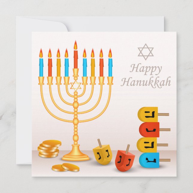 Happy Hanukkah Menorah Dreidel Gold Coins (Anverso)