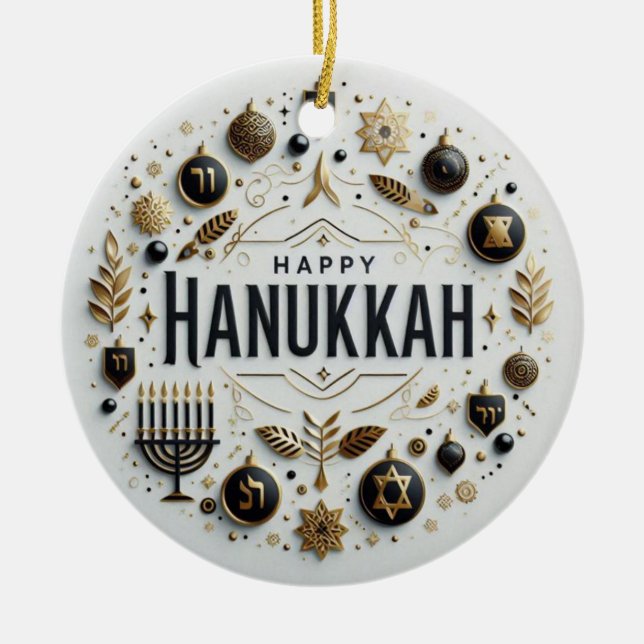 Happy Hanukkah Ornamento cerámico (Frente)