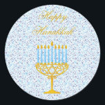 HAPPY HANUKKAH Pegatinas del PERSONALIZABLE Hebreo<br><div class="desc">FELIZ HANNUKAH Pegatinas de Regalo de Navidad con Estrellas de David, Menorah y Cartas Hebreas - Con innegable estilo elegante, este exclusivo regalo de Hanukkah pegatinas es perfecto para traer sonrisa en los rostros de tus amigos y familia durante la temporada de vacaciones!!! Este es un hermoso accesorio de regalos...</div>