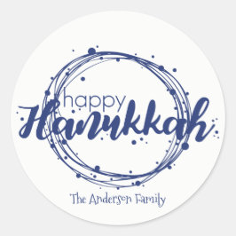 Happy Hanukkah Snow Bubbles Pegatina Gift Tag