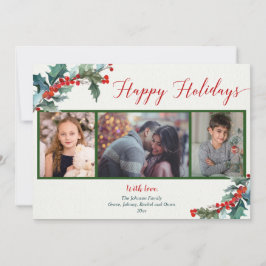 Happy Holidays acuarela holly 3 foto tarjeta