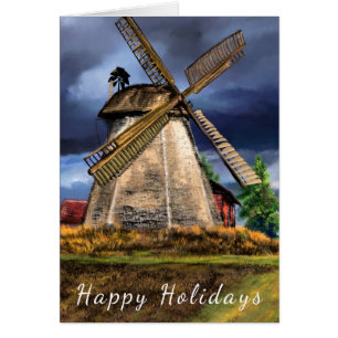 Happy Holidays Card Netherlands Windmill Landscape