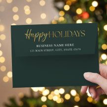 Happy Holidays Green Gold Return Address
