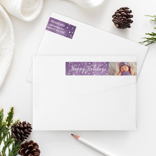 Happy Holidays Purple Watercolor Photo Address (Subido por el creador)