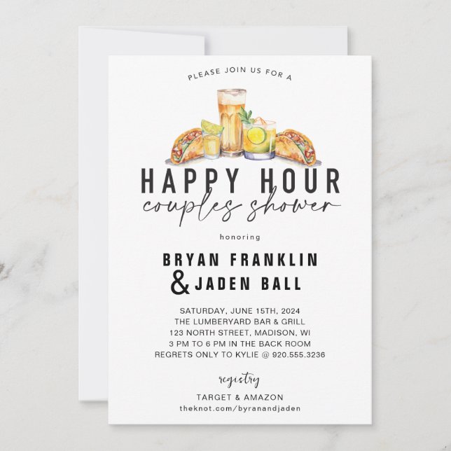 Happy Hour Couples Shower Wedding Ducha Invitación (Anverso)