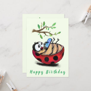 Happy Ladybug con Phone Funny Birday Card
