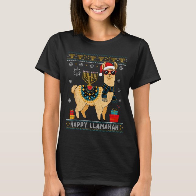 Happy Llamakah Funny Ugly Hanukkah Sweater Llama P (Anverso)