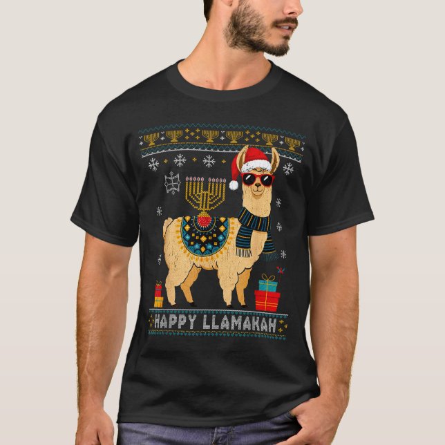 Happy Llamakah Funny Ugly Hanukkah Sweater Llama P (Anverso)