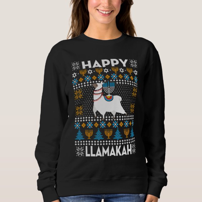 Happy Llamakah  Llama  Hanukkah Ugly Sweater (Anverso)