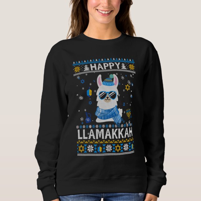 Happy Llamakkah Llama Ugly Hanukkah Ugly Sweater (Anverso)