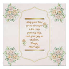 Happy Marriage-Elegant Wedding Poster with Floral 