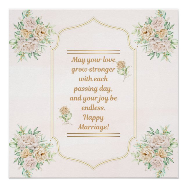 Happy Marriage-Elegant Wedding Poster with Floral  (Anverso)