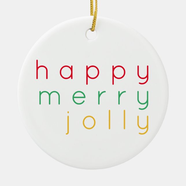 HAPPY MERRY JOLLY Ornamento de Círculo cerámico (Frente)