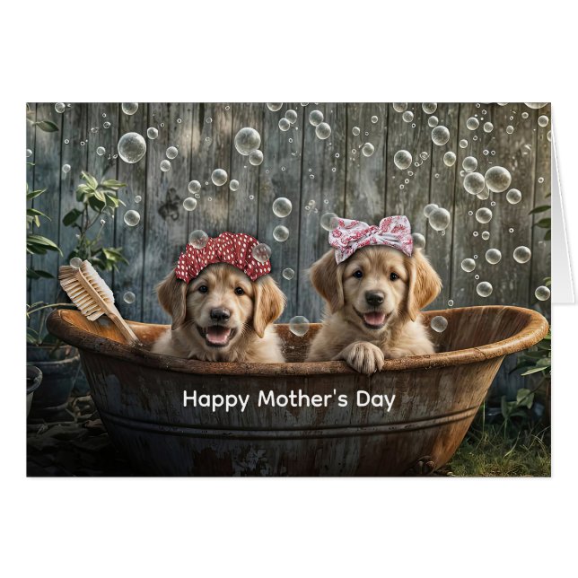Happy Mothers Day Cute Golden Retriever Puppy  (Anverso (Horizontal))