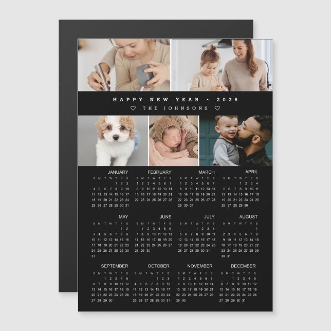 Happy New year 2026 Calendar Photo Collage black (Anverso/Reverso)