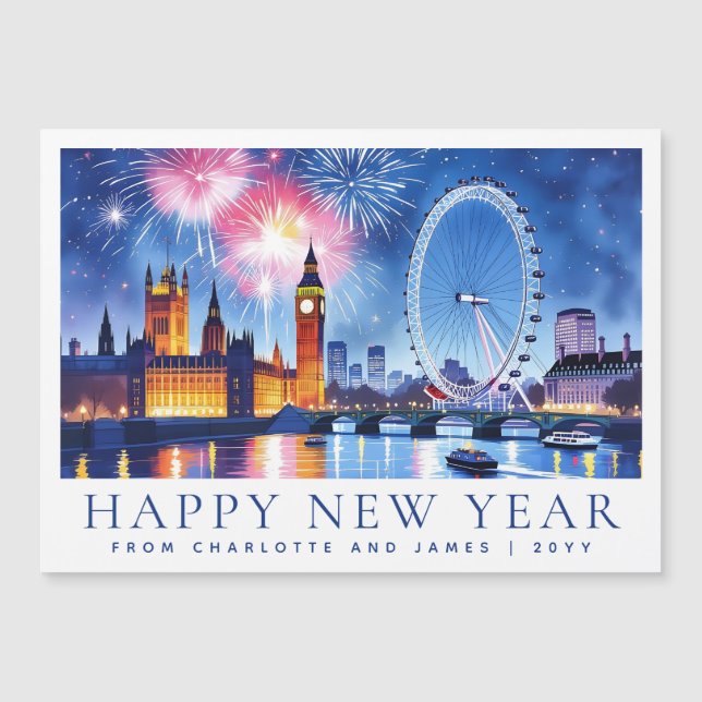Happy New Year London Fireworks Magnetic Card (Anverso)