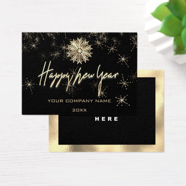 Happy New Year Name Logo Black Gold Snowflakes (Escritorio)