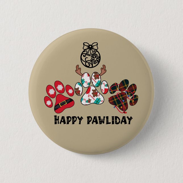 Happy Pawliday - botón de vacaciones para Navidade (Anverso)