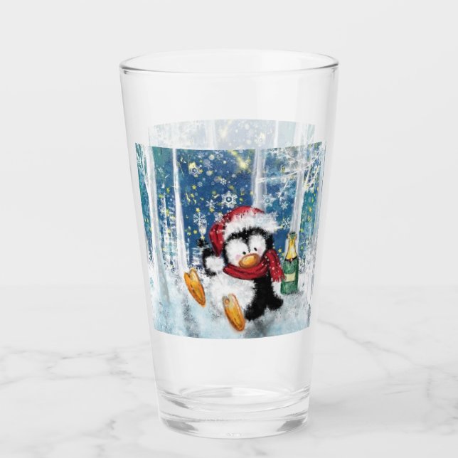 Happy Penguin Funny Navidades Glass (Anverso)