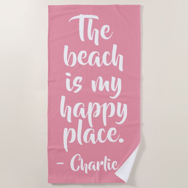Happy Place, nombre personalizado toalla de playa (Anverso)
