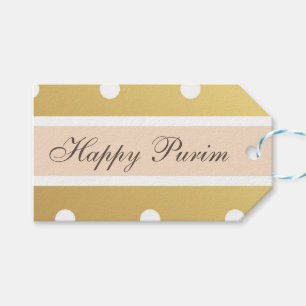 Happy Purim Gift Etiqueta Gold Polka Dots