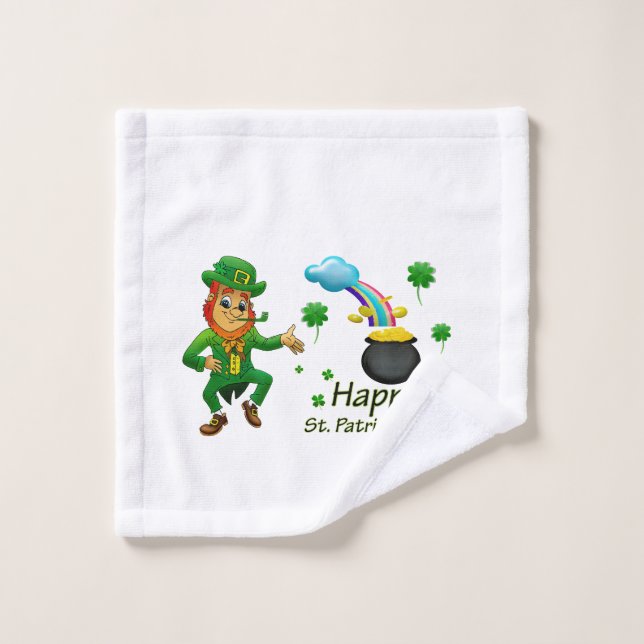 Happy Saint Patrick's Day Leprechaun Rainbow  (Toallita)