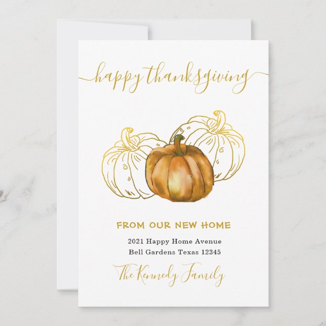 Happy Thanksgiving Gold Pumpkin New Home Address (Anverso)
