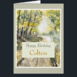Happy Trails Happy Birthday Personalize Name Card<br><div class="desc">A lovely painting of trees and a forest trail with a warm birthday message for happy trails for the next year. Personalize with recipient name.</div>