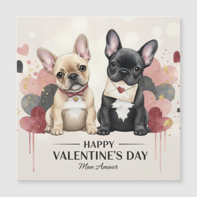 Happy Valentine’s Day French Bulldog Magnet  (Anverso)