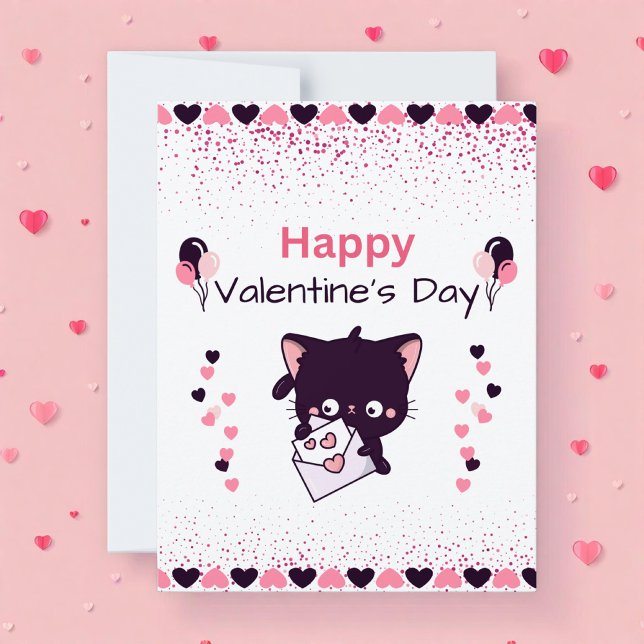 Happy Valentine’s Day Kawaii Cat Kids Flat Card (Subido por el creador)
