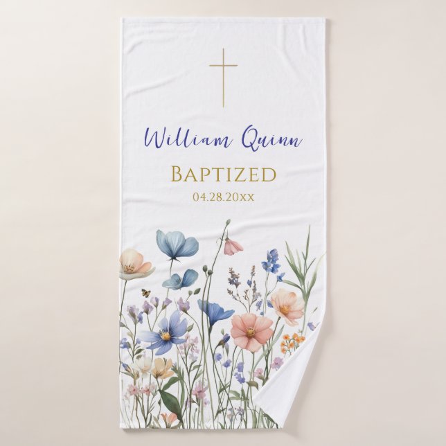Happy Wildflowers Orthodox Christian Baptism Gift  (Toalla de baño)