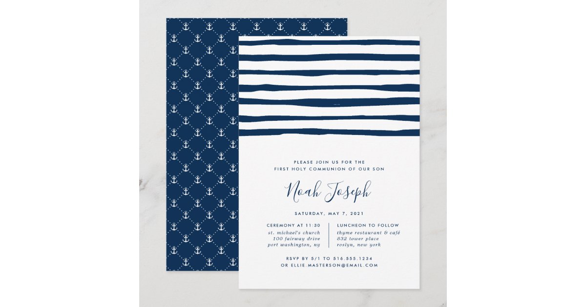 Harbour Stripe First Holy Communition Invitación | Zazzle.es