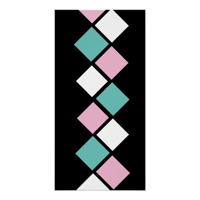 Harlequin Wall Poster (Negro, Aqua y Rosa) (Anverso)