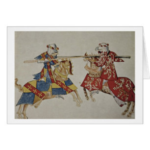 Harley 4205 f.366 caballeros Jousting, c.1445