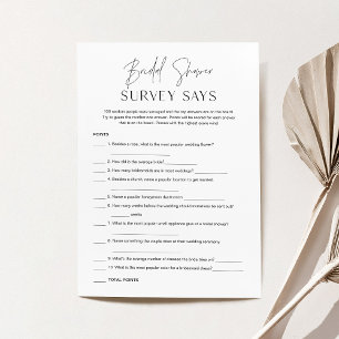 HARLOW Minimal Bridal Shower Survey dice tarjeta d