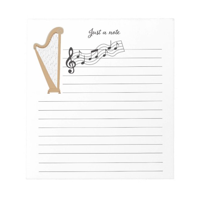 Harp de madera con bloc de notas de notas de músic (Frente)