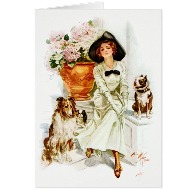 Harrison Fisher: Mujer con tres perros (Frente)