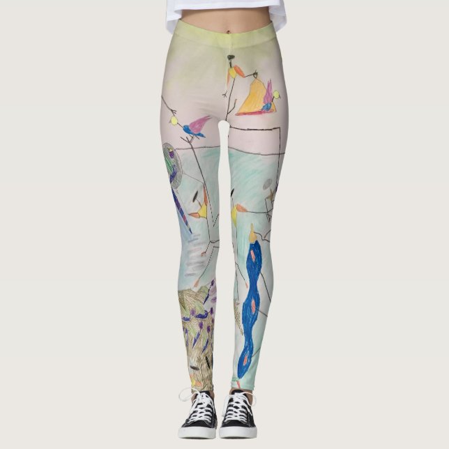 "Harvest of the Birds" Colorful Art Leggings (Anverso)