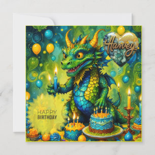 HARVEY ~ Tarjeta de cumpleaños ~ Dinosaurio ~ Verd
