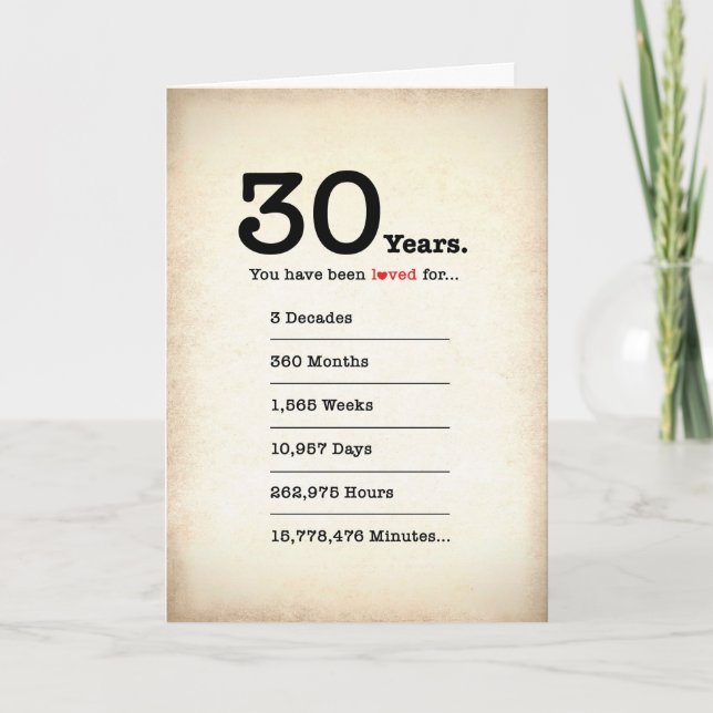 Has Sido Amado 30 Años, Tarjeta de Cumpleaños (Anverso)