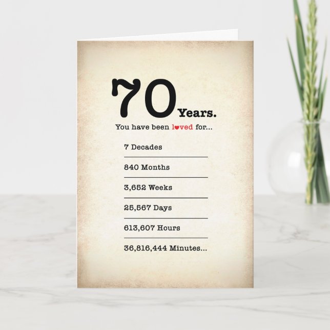 Has Sido Amado 70 Años, Tarjeta de Cumpleaños (Anverso)