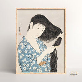 Hashiguchi Goyo, mujer que toca el pelo, arte vint