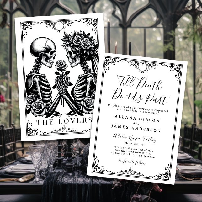 Hasta La Muerte, Participamos En La Invitación A L (Mockup of gothic wedding invitation and tarot card "The Lovers".)