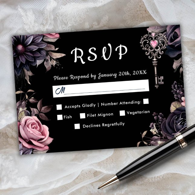 Hasta la muerte | Tarjeta RSVP negra de Boda gótic (Subido por el creador)