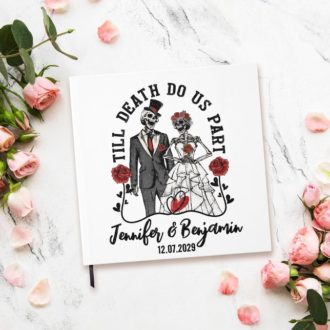 Hasta que la muerte nos haga parte del libro de in (White wedding guest book with skeletons - till death do us part)