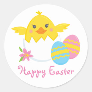 Hatching Easter Chick Happy Easter Round Pegatina