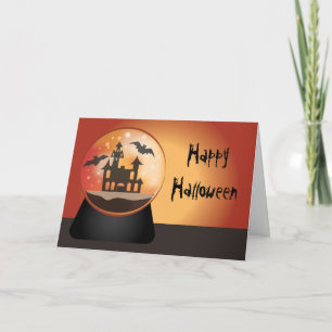 Haunted House Snow Globe Halloween Tarjeta de salu