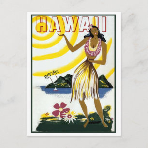 Hawái, chica hula, isla, postal de viaje vintage