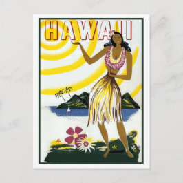Hawái, chica hula, isla, postal de viaje vintage